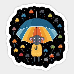 Sheep Rainy Day With Umbrella Sticker